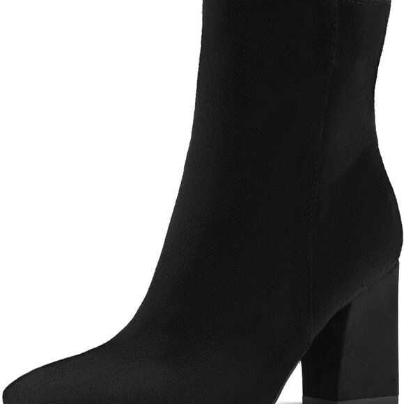 Women's Ankle Boots, Square Toe, Side Zipper, Chunky Block Heel, Mid Calf, Low H - Picture 1 of 5